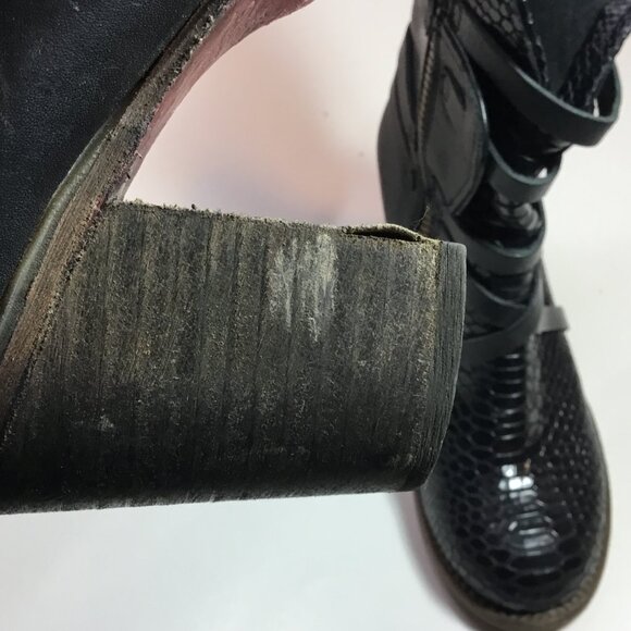 Freebird Baker Boots Black Leather Snakeskin Women's Size 9 Shoes Zip Biker - Picture 8 of 11